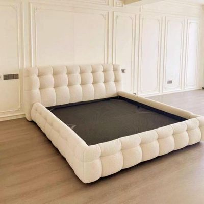 Maple Home Upholstered Bed Frame with Plush Fleece Fabric Wrap, Bubble-Shaped Soft Design, Wood Platform Bed, Free Assembly（Beige Queen Size 160*200）