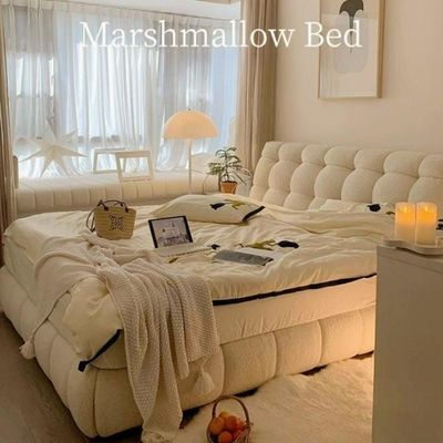 Maple Home Upholstered Bed Frame with Plush Fleece Fabric Wrap, Bubble-Shaped Soft Design, Wood Platform Bed, Free Assembly（Beige Super King Size 200*200）