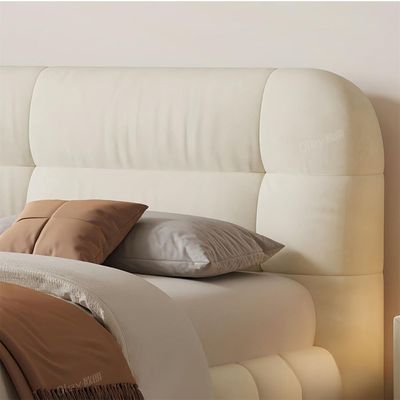 Maple Home Curve-Shape Upholstered Bed Frame | Modern Velvet Platform Bed | Solid Wood Frame | Noise-Free Home Furniture Bed | 3 Sizes | Free Assembly（Queen Size 160*200）