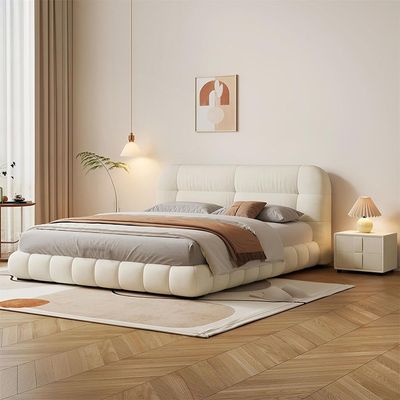 Maple Home Curve-Shape Upholstered Bed Frame | Modern Velvet Platform Bed | Solid Wood Frame | Noise-Free Home Furniture Bed | 3 Sizes | Free Assembly（King Size 180*200）
