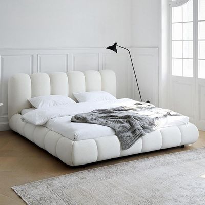 Maple Home Bubble-Shape Upholstered Bed Frame, Modern Platform Bed with Fleece Fabric Wrap, Cushioned Home Furniture Bed, Noise-Free, 3 Sizes, Free Assembly（Super King Size 200*200）
