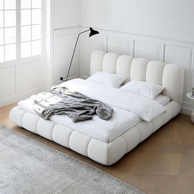 Maple Home Bubble-Shape Upholstered Bed Frame, Modern Platform Bed with Fleece Fabric Wrap, Cushioned Home Furniture Bed, Noise-Free, 3 Sizes, Free Assembly（Super King Size 200*200）