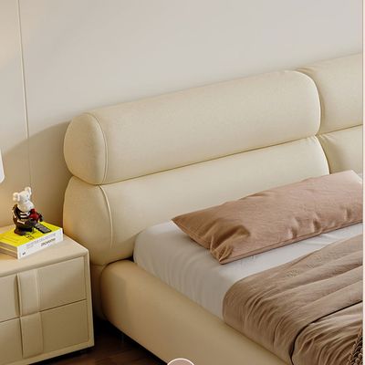 Maple Home Upholstered Bed Frame Premium Artificial Leather Platform Bed | Modern Curved Design | Free Delivery & Installation（Queen Size 160*200）