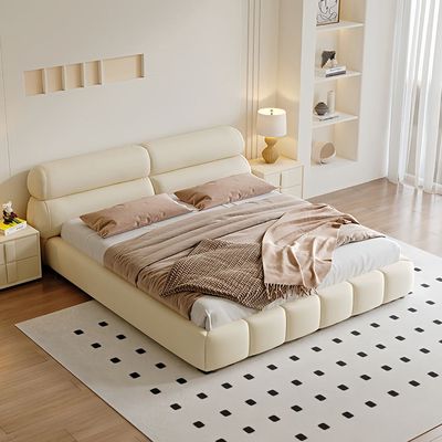 Maple Home Upholstered Bed Frame Premium Artificial Leather Platform Bed | Modern Curved Design | Free Delivery & Installation（King Size 180*200）