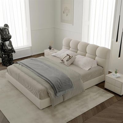Maple Home Velvet Upholstered Bed Frame, Bubble-Shape Headboard, Soft & Supportive Platform Bed, Luxury Home Furniture Bed, Sturdy Wooden Base, 3 Sizes, Free Assembly（King Size 180*200）