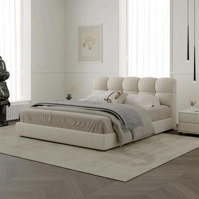 Maple Home Velvet Upholstered Bed Frame, Bubble-Shape Headboard, Soft & Supportive Platform Bed, Luxury Home Furniture Bed, Sturdy Wooden Base, 3 Sizes, Free Assembly（Super King Size 200*200）