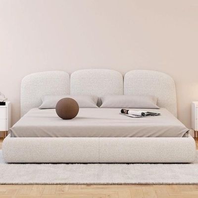 Maple Home White Upholstered Bed Frame, Modern Minimalist Platform Bed with Headboard, Fleece Fabric Wrapped, Wooden Base, Noise-Free, 3 Sizes Home Furniture Bed + Free Assembly（Queen Size 160*200）