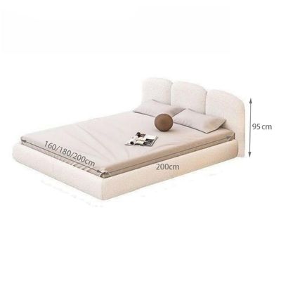 Maple Home White Upholstered Bed Frame, Modern Minimalist Platform Bed with Headboard, Fleece Fabric Wrapped, Wooden Base, Noise-Free, 3 Sizes Home Furniture Bed + Free Assembly（Queen Size 160*200）
