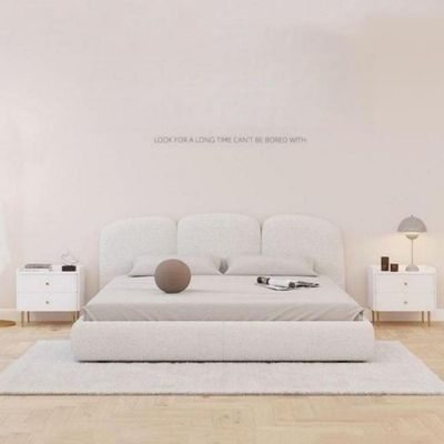 Maple Home White Upholstered Bed Frame, Modern Minimalist Platform Bed with Headboard, Fleece Fabric Wrapped, Wooden Base, Noise-Free, 3 Sizes Home Furniture Bed + Free Assembly（King Size 180*200）