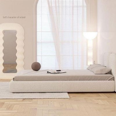 Maple Home White Upholstered Bed Frame, Modern Minimalist Platform Bed with Headboard, Fleece Fabric Wrapped, Wooden Base, Noise-Free, 3 Sizes Home Furniture Bed + Free Assembly（King Size 180*200）