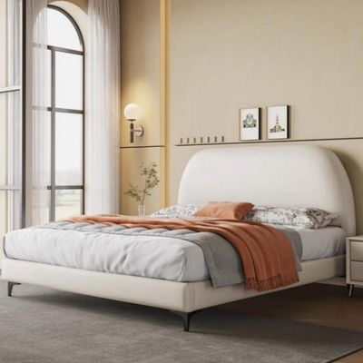 Maple Home Luxury Upholstered Bed Frame, Curved Rounded Design, Thick Leather & Wood Platform Bed with Metal Legs, Stable & Comfortable, Queen/King/Super King Size, Free Assembly（Queen Size 160*200）