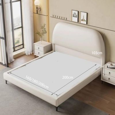 Maple Home Luxury Upholstered Bed Frame, Curved Rounded Design, Thick Leather & Wood Platform Bed with Metal Legs, Stable & Comfortable, Queen/King/Super King Size, Free Assembly（Queen Size 160*200）
