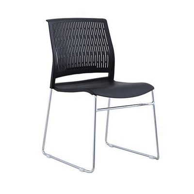 Mahmayi Modern UL UT-C166 Ergonomic Stackable Chair, Polypropylene (PP) Seat with Chrome Plated Metal Legs Ideal Saving Seating Solution for Offices, Cafeterias, Meeting Rooms and Events - Black