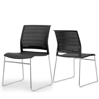 Mahmayi Modern UL UT-C166 Ergonomic Stackable Chair, Polypropylene (PP) Seat with Chrome Plated Metal Legs Ideal Saving Seating Solution for Offices, Cafeterias, Meeting Rooms and Events - Black