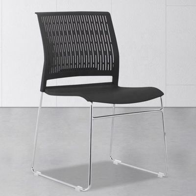 Mahmayi Modern UL UT-C166 Ergonomic Stackable Chair, Polypropylene (PP) Seat with Chrome Plated Metal Legs Ideal Saving Seating Solution for Offices, Cafeterias, Meeting Rooms and Events - Black