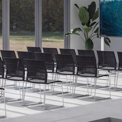 Mahmayi Modern UL UT-C166 Ergonomic Stackable Chair, Polypropylene (PP) Seat with Chrome Plated Metal Legs Ideal Saving Seating Solution for Offices, Cafeterias, Meeting Rooms and Events - Black