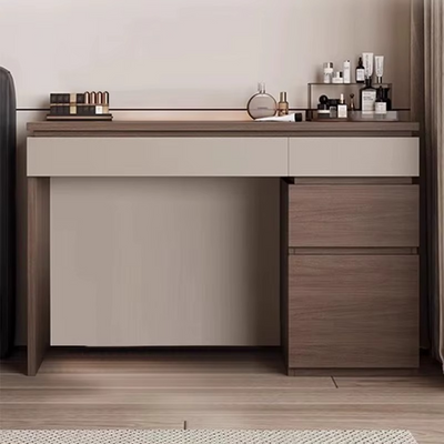 Wood Shelf Vanity Table Modern Corner Study Bedside Dressing Table Organizer, Brown