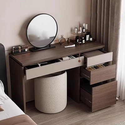 Wood Shelf Vanity Table Modern Corner Study Bedside Dressing Table Organizer, Brown