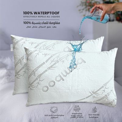 100% Waterproof Pillow Protector Bamboo Fabric , Standard Size 50x75cm , White
