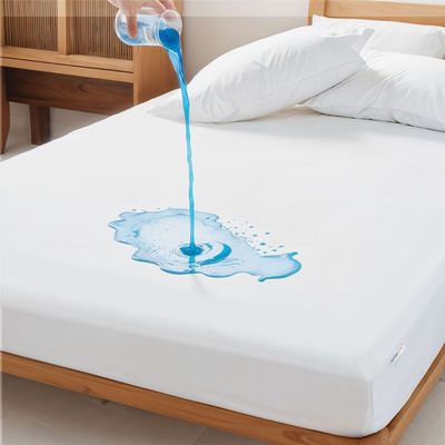 100% Waterproof Mattress Protector PU Laminated  Fabric , King Size 180x200+30cm , White