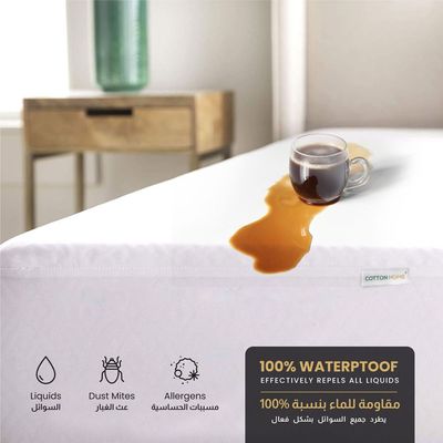 100% Waterproof Mattress Protector PU Laminated  Fabric , King Size 180x200+30cm , White