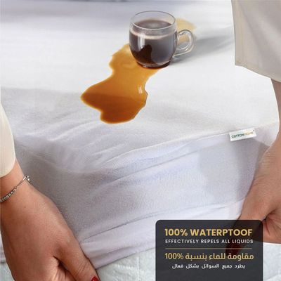 100% Waterproof Mattress ProtectorTerry Cotton Fabric , Queen Size 150x200+30cm , White