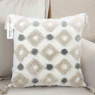 Boho Handcrafted Throw Pillow 45x45cm Geometric Embroidery Cushion with Ripple Design