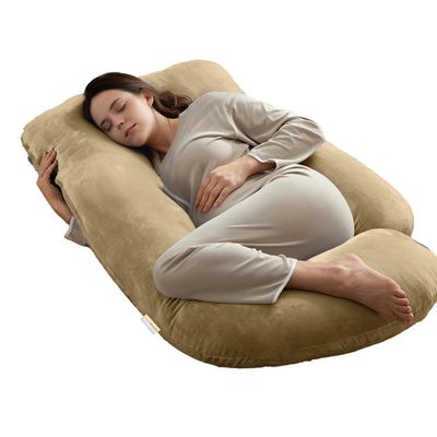 Velvet Pregnancy Pillow G-Shape Full Body Pillow 70x140cm  With Removable Cover, Beige