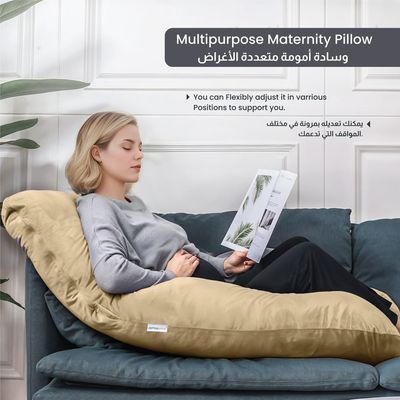 Velvet Pregnancy Pillow G-Shape Full Body Pillow 70x140cm  With Removable Cover, Beige