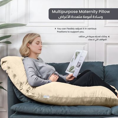 Velvet Pregnancy Pillow G-Shape Full Body Pillow 70x140cm  With Removable Cover, Ivory 