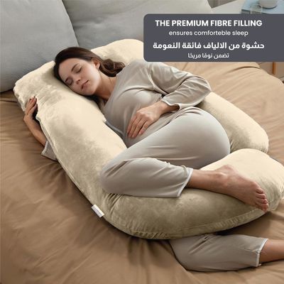 Velvet Pregnancy Pillow G-Shape Full Body Pillow 70x140cm  With Removable Cover, Ivory 