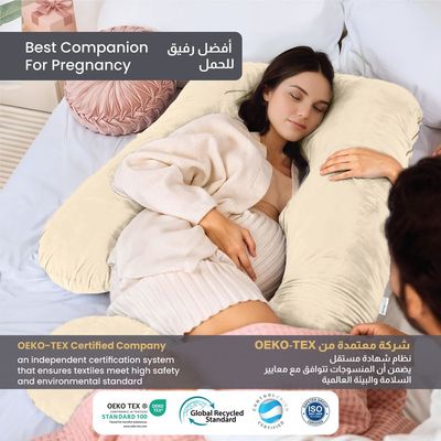 Velvet Pregnancy Pillow G-Shape Full Body Pillow 70x140cm  With Removable Cover, Ivory 