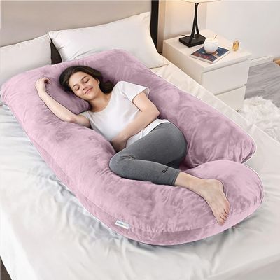 Velvet Pregnancy Pillow G-Shape Full Body Pillow 70x140cm  With Removable Cover, Pink