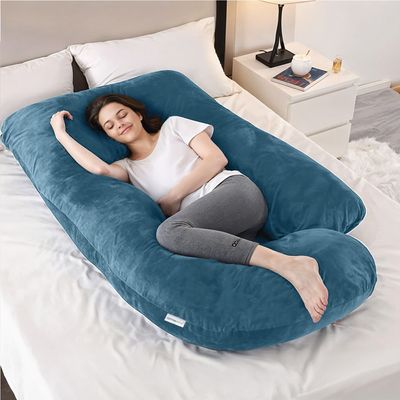 Velvet Pregnancy Pillow G-Shape Full Body Pillow 70x140cm  With Removable Cover, Teal