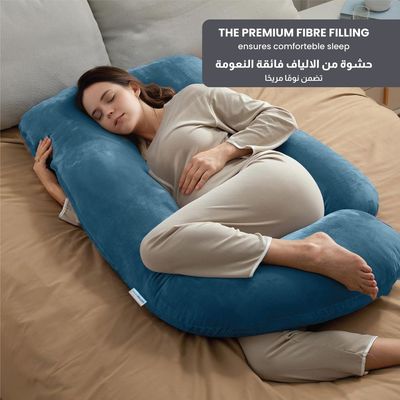 Velvet Pregnancy Pillow G-Shape Full Body Pillow 70x140cm  With Removable Cover, Teal