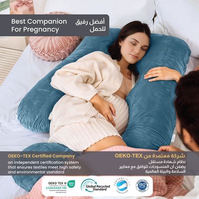 Velvet Pregnancy Pillow G-Shape Full Body Pillow 70x140cm  With Removable Cover, Teal
