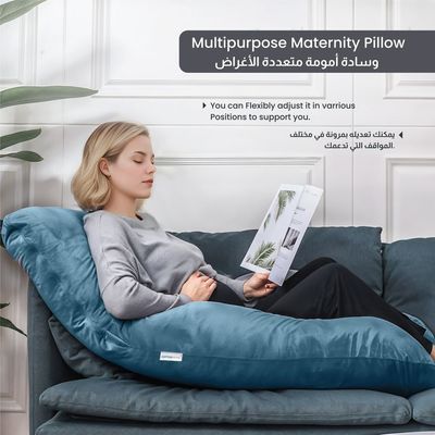 Velvet Pregnancy Pillow G-Shape Full Body Pillow 70x140cm  With Removable Cover, Teal