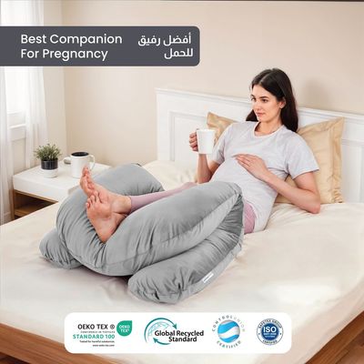 Velvet Pregnancy Pillow U-Shape Full Body Pillow 70x140cm  With Removable Cover, Grey 