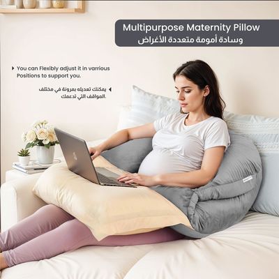 Velvet Pregnancy Pillow U-Shape Full Body Pillow 70x140cm  With Removable Cover, Grey 