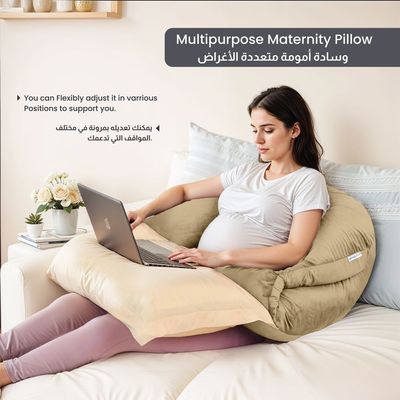 Velvet Pregnancy Pillow U-Shape Full Body Pillow 70x140cm  With Removable Cover, Beige
