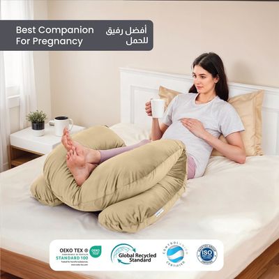 Velvet Pregnancy Pillow U-Shape Full Body Pillow 70x140cm  With Removable Cover, Beige