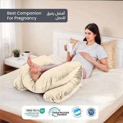 Velvet Pregnancy Pillow U-Shape Full Body Pillow 70x140cm  With Removable Cover, Ivory 