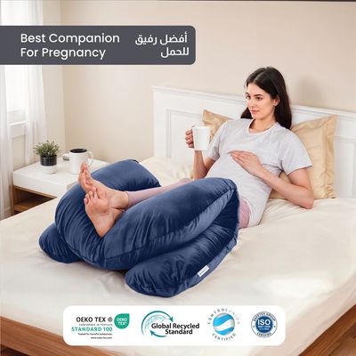 Velvet Pregnancy Pillow U-Shape Full Body Pillow 70x140cm  With Removable Cover, Navy Blue