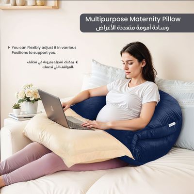 Velvet Pregnancy Pillow U-Shape Full Body Pillow 70x140cm  With Removable Cover, Navy Blue