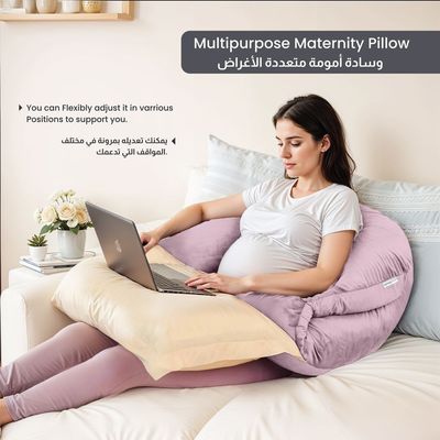 Velvet Pregnancy Pillow U-Shape Full Body Pillow 70x140cm  With Removable Cover, Pink