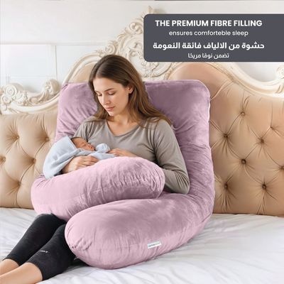 Velvet Pregnancy Pillow U-Shape Full Body Pillow 70x140cm  With Removable Cover, Pink