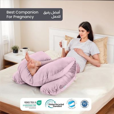 Velvet Pregnancy Pillow U-Shape Full Body Pillow 70x140cm  With Removable Cover, Pink