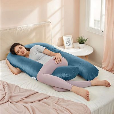 Velvet Pregnancy Pillow U-Shape Full Body Pillow 70x140cm  With Removable Cover, Teal