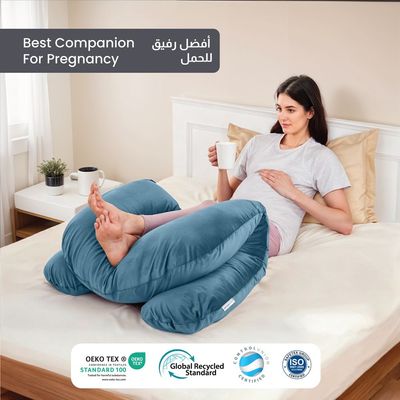 Velvet Pregnancy Pillow U-Shape Full Body Pillow 70x140cm  With Removable Cover, Teal