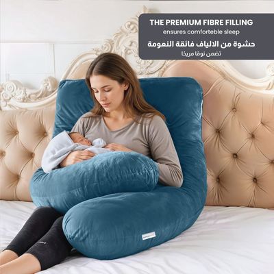 Velvet Pregnancy Pillow U-Shape Full Body Pillow 70x140cm  With Removable Cover, Teal